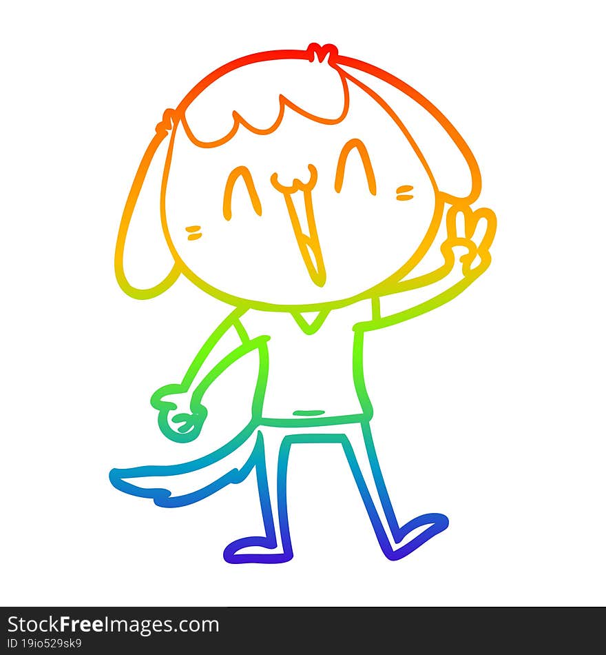 rainbow gradient line drawing of a cartoon laughing dog