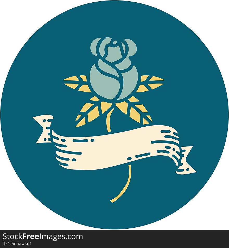 tattoo style icon of a rose and banner