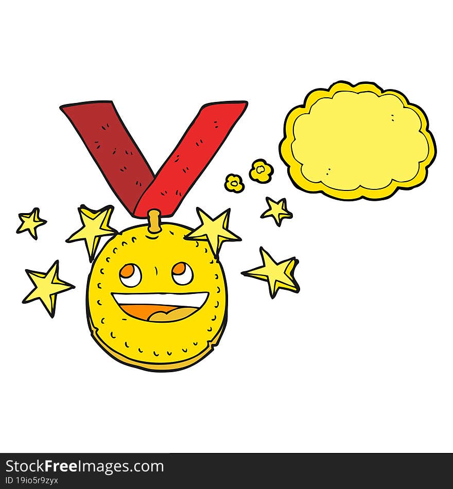 Thought Bubble Cartoon Happy Sports Medal