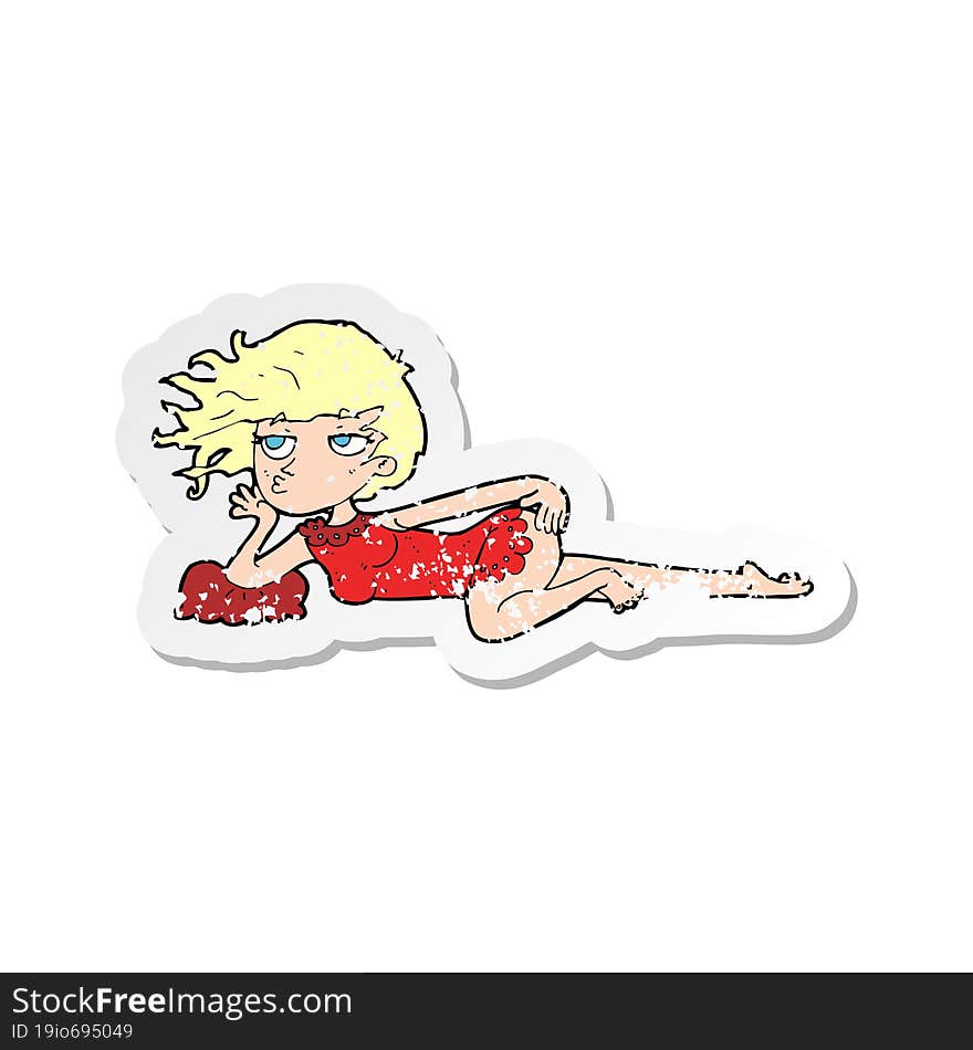 retro distressed sticker of a cartoon woman in sexy pose