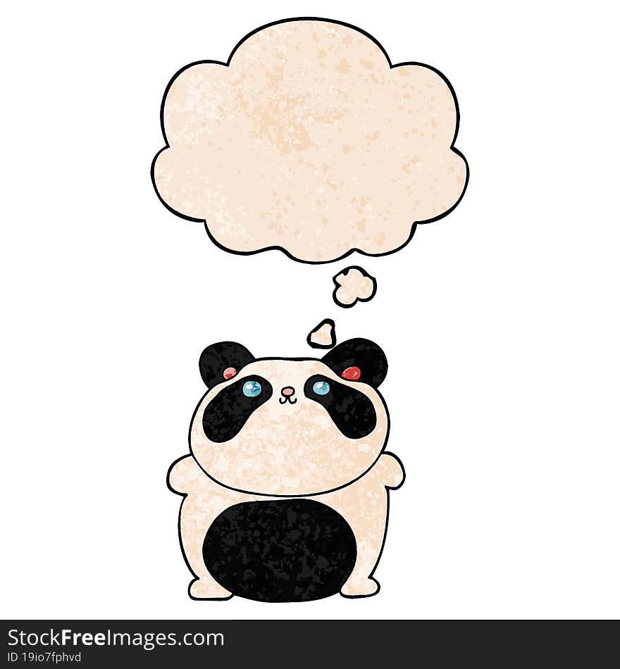 Cartoon Panda And Thought Bubble In Grunge Texture Pattern Style