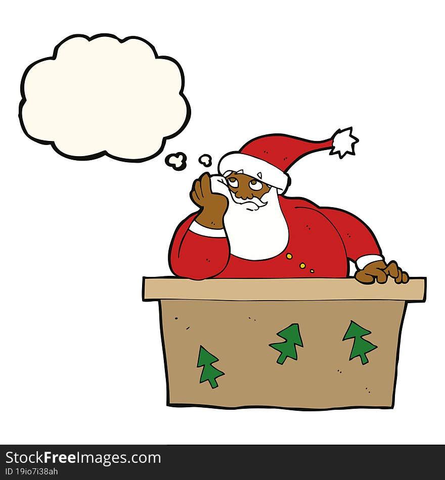 cartoon bored santa claus with thought bubble