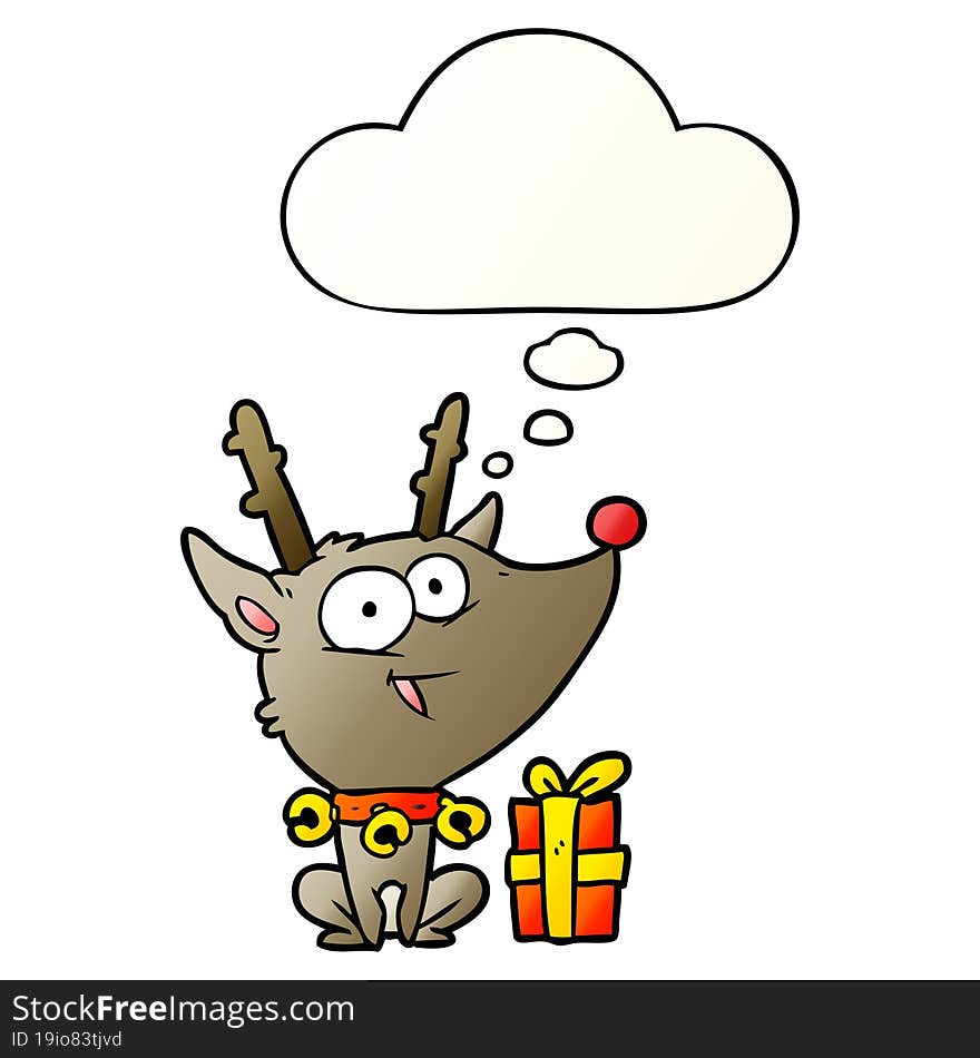 cartoon christmas reindeer and thought bubble in smooth gradient style