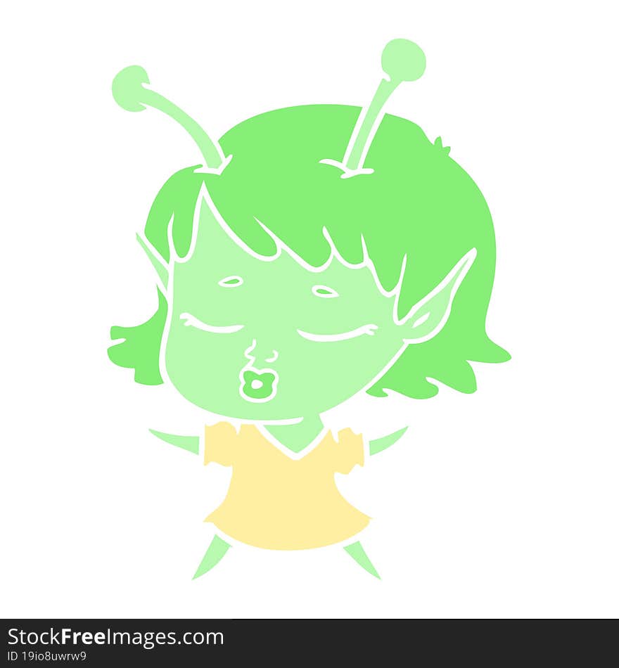 cute alien girl flat color style cartoon