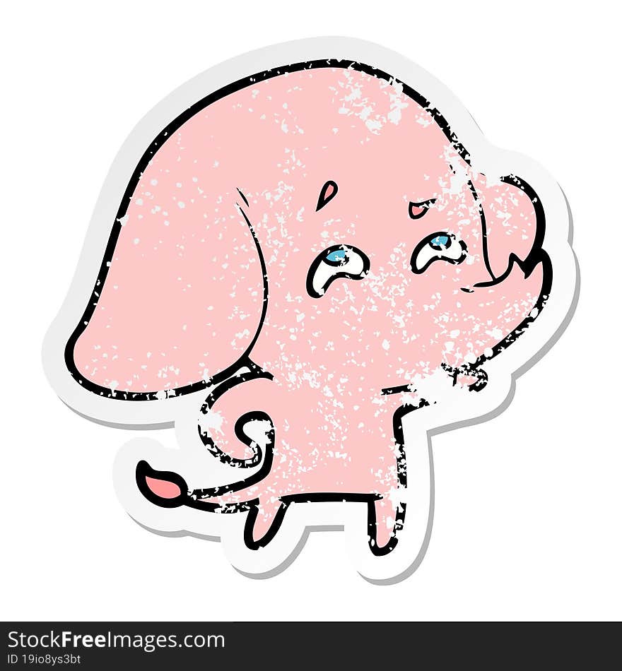 distressed sticker of a cartoon elephant remembering