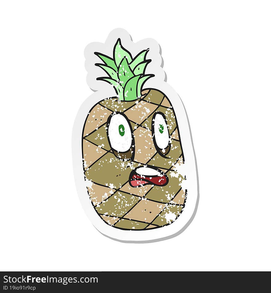 retro distressed sticker of a cartoon pineapple