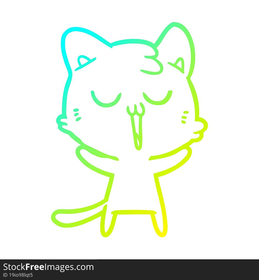 Cold Gradient Line Drawing Cartoon Cat Singing