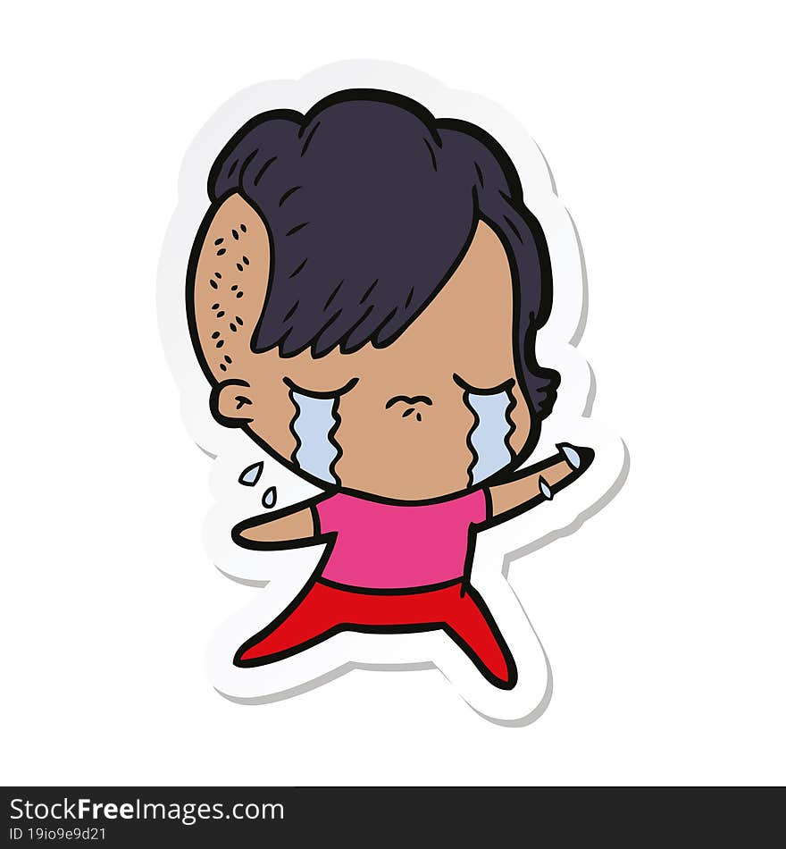 sticker of a cartoon crying girl