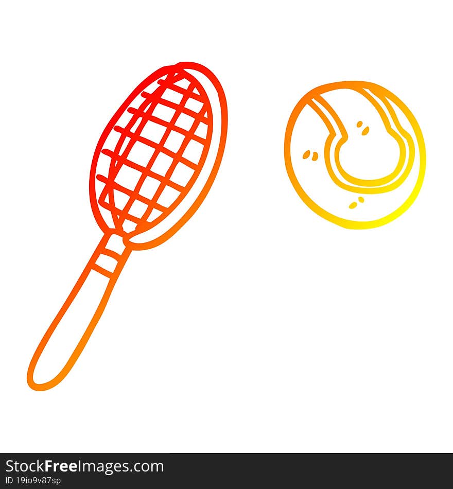 warm gradient line drawing cartoon tennis racket and ball