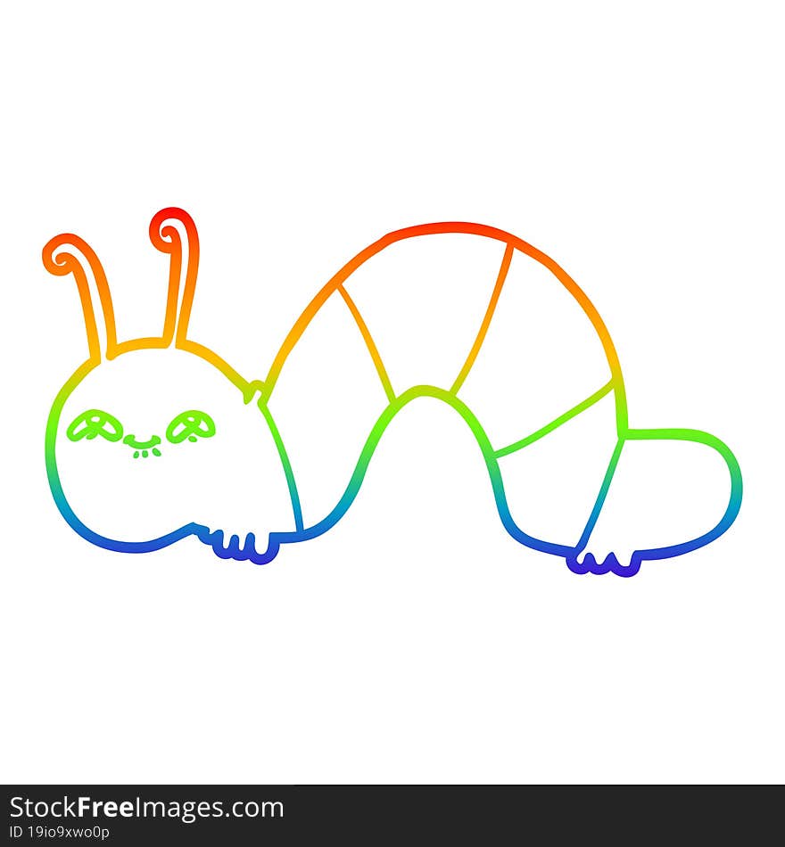 Rainbow Gradient Line Drawing Cartoon Happy Caterpillar