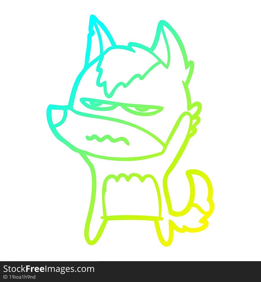 Cold Gradient Line Drawing Cartoon Annoyed Wolf