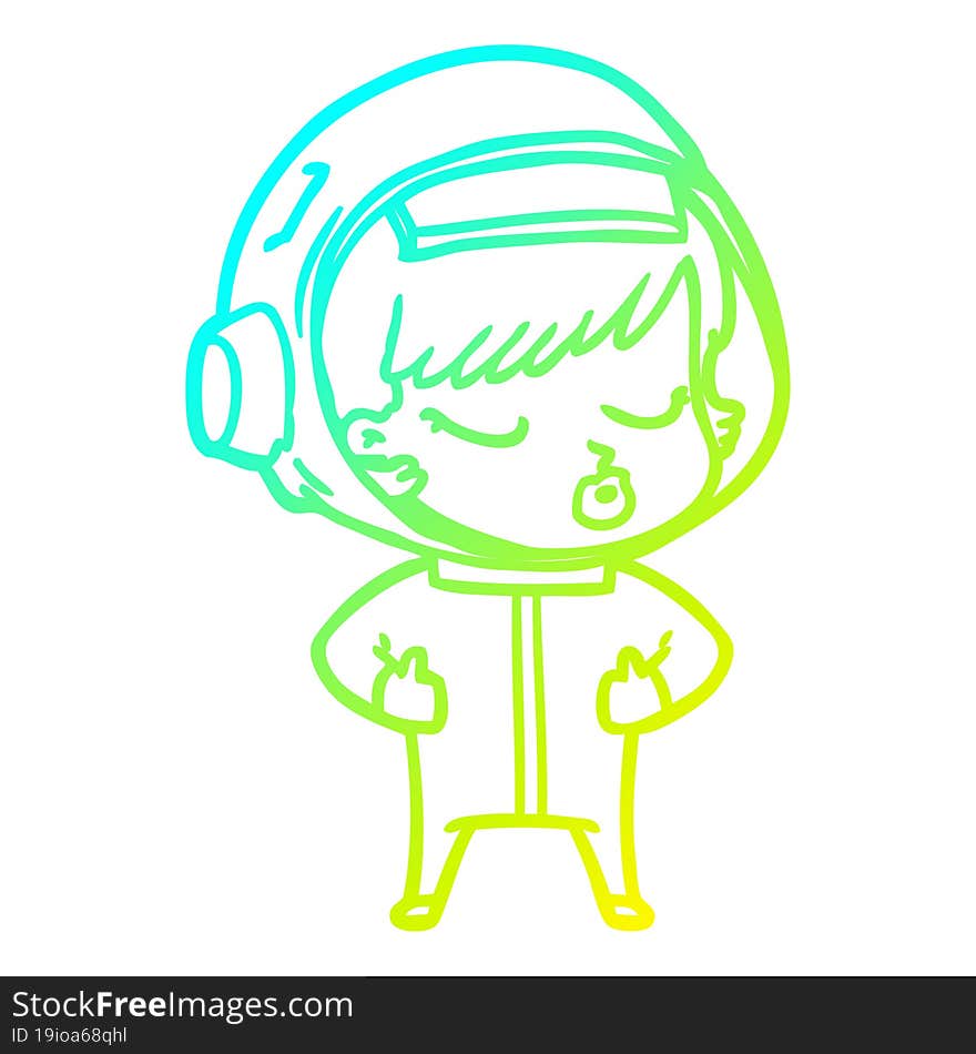 cold gradient line drawing of a cartoon pretty astronaut girl