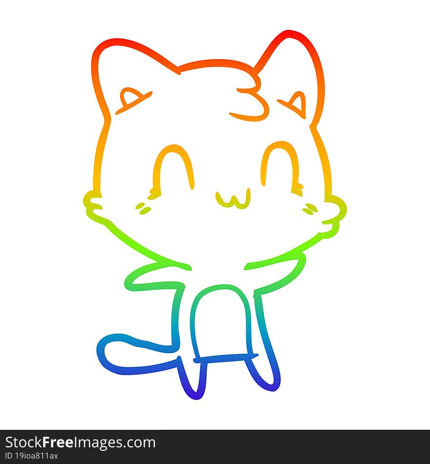 rainbow gradient line drawing cartoon happy cat