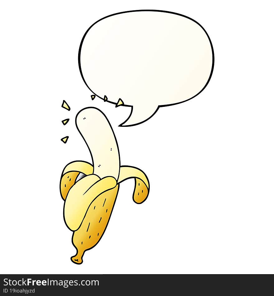 cartoon banana and speech bubble in smooth gradient style