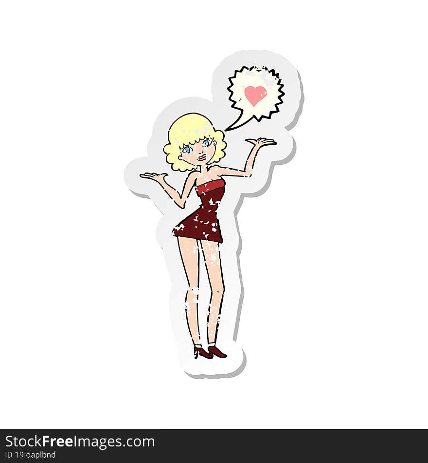 retro distressed sticker of a cartoon woman in love