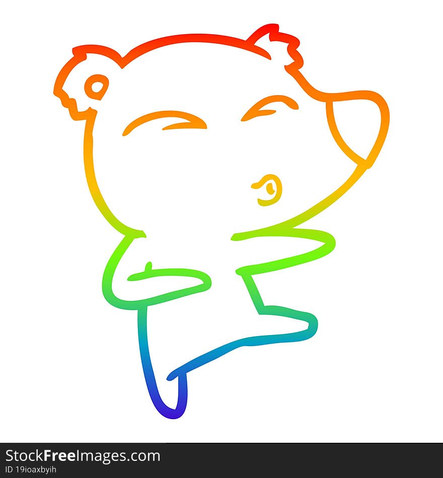 Rainbow Gradient Line Drawing Cartoon Whistling Bear