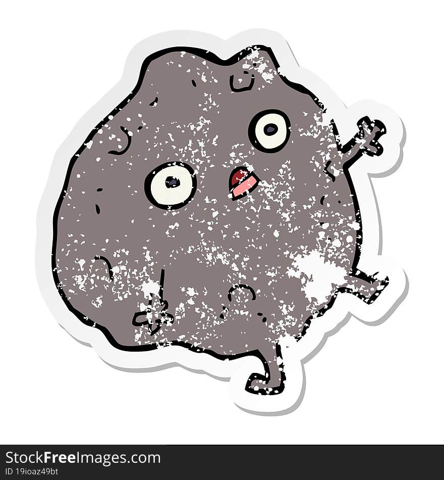 distressed sticker of a cartoon rock falling