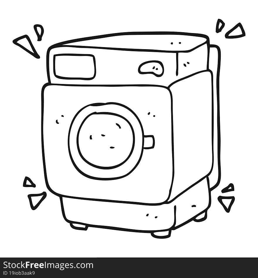 freehand drawn black and white cartoon rumbling washing machine