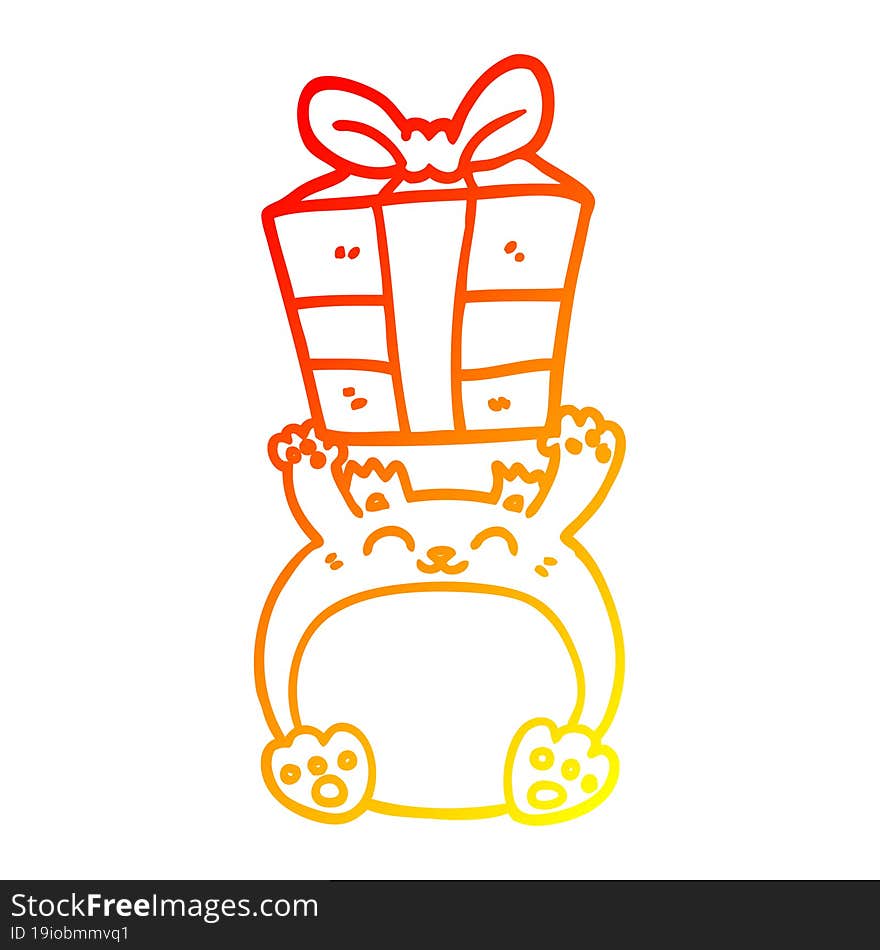 warm gradient line drawing of a cute cartoon christmas bear