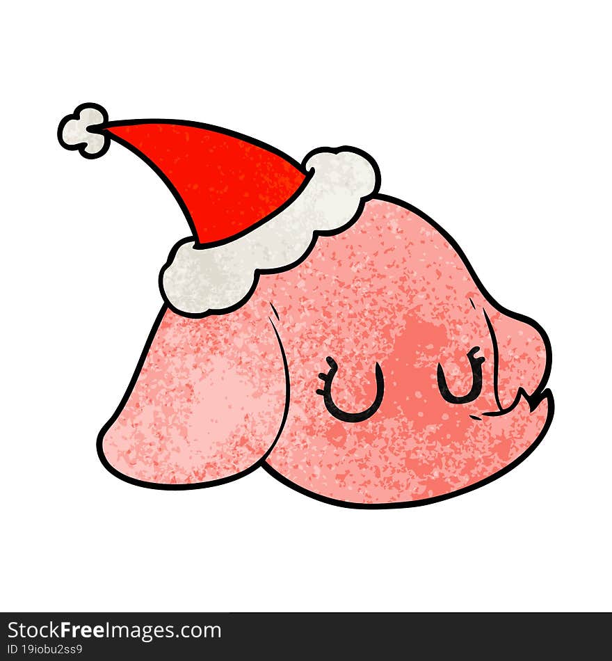 textured cartoon of a elephant face wearing santa hat