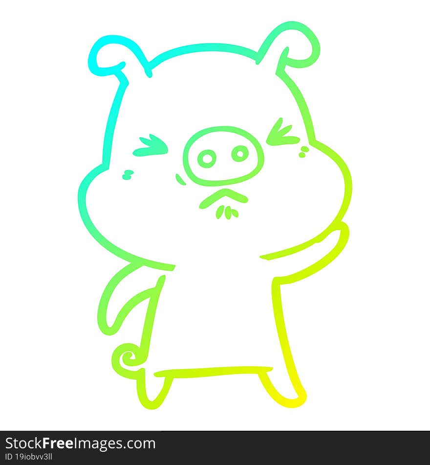 cold gradient line drawing cartoon grumpy pig