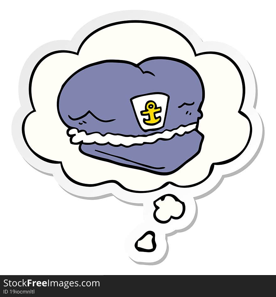 cartoon sailor hat and thought bubble as a printed sticker