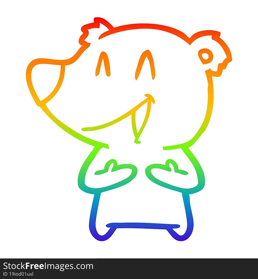 rainbow gradient line drawing of a laughing bear cartoon