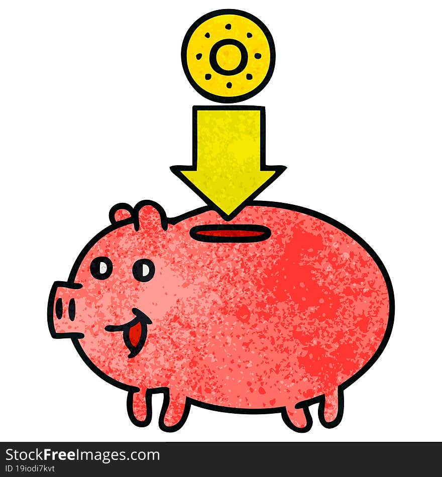 retro grunge texture cartoon of a piggy bank