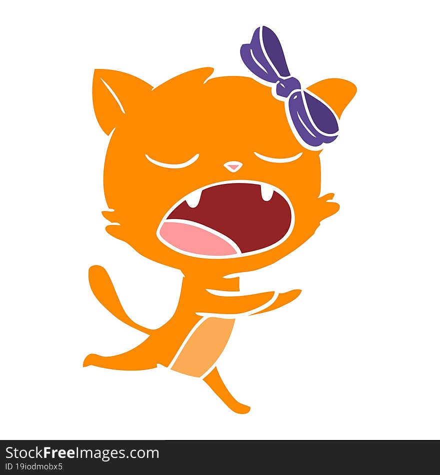 flat color style cartoon yawning cat