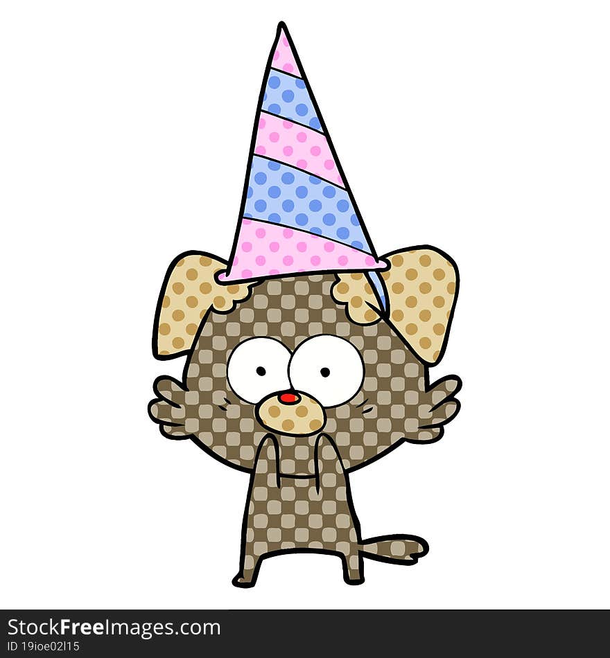 nervous dog cartoon in party hat. nervous dog cartoon in party hat