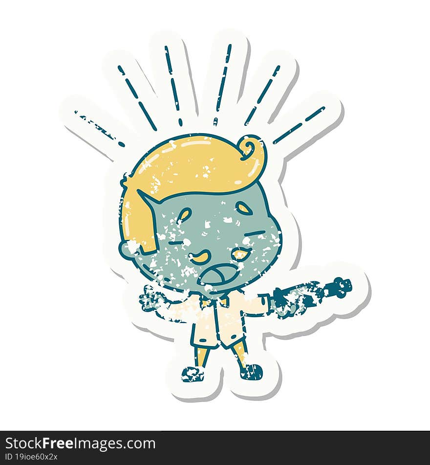 grunge sticker of tattoo style man serving wine