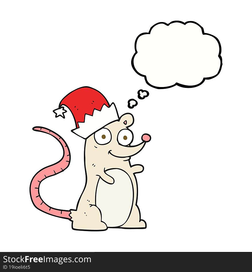 thought bubble cartoon mouse wearing christmas hat