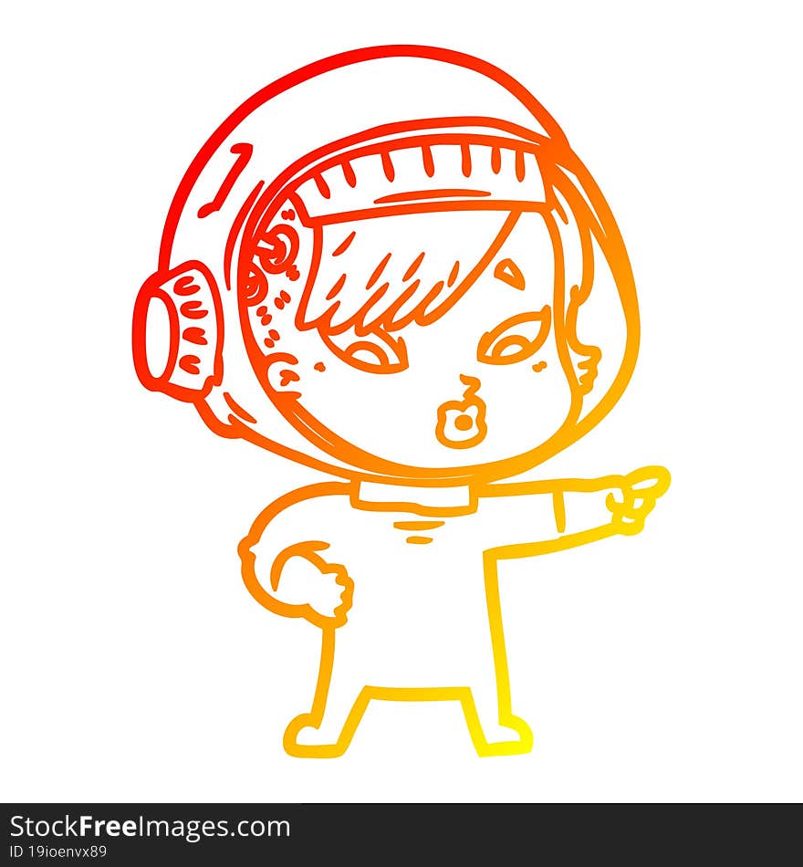 warm gradient line drawing of a cartoon astronaut woman