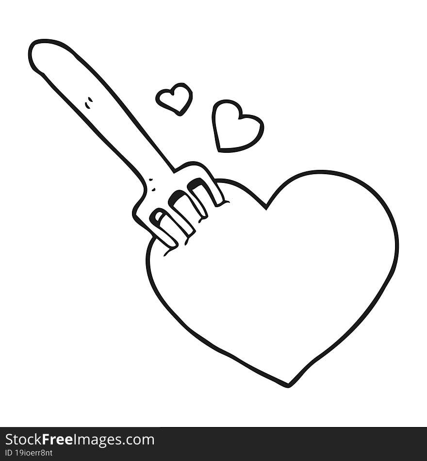 Black And White Cartoon Fork In Heart