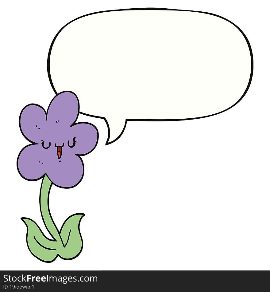 cartoon flower and happy face and speech bubble