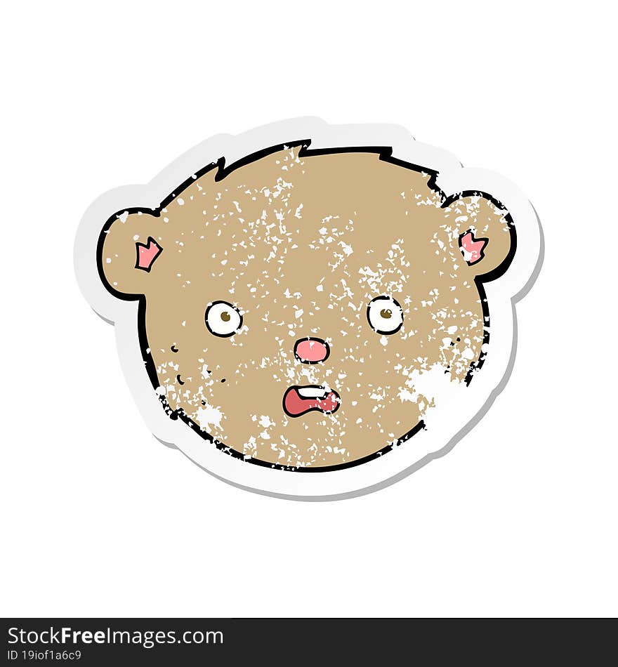 retro distressed sticker of a cartoon teddy bear face