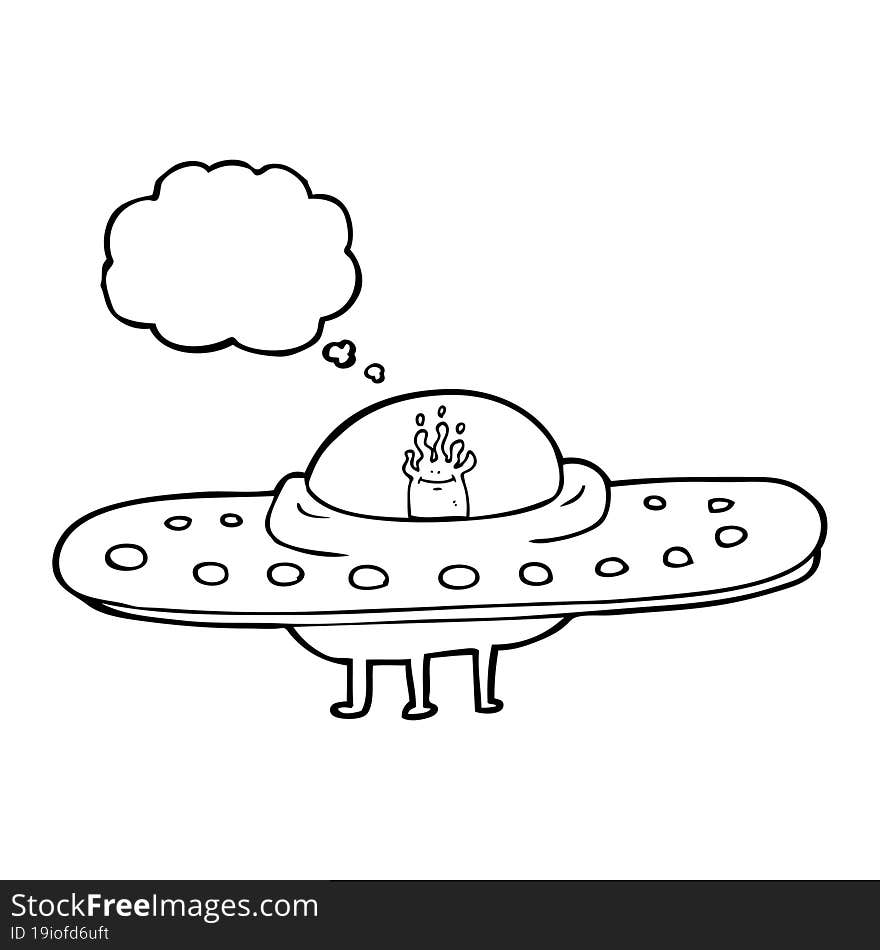 freehand drawn thought bubble cartoon flying saucer