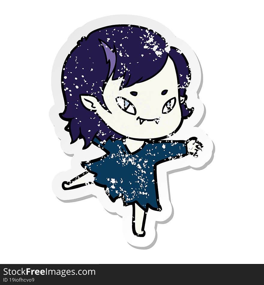 distressed sticker of a cartoon friendly vampire girl