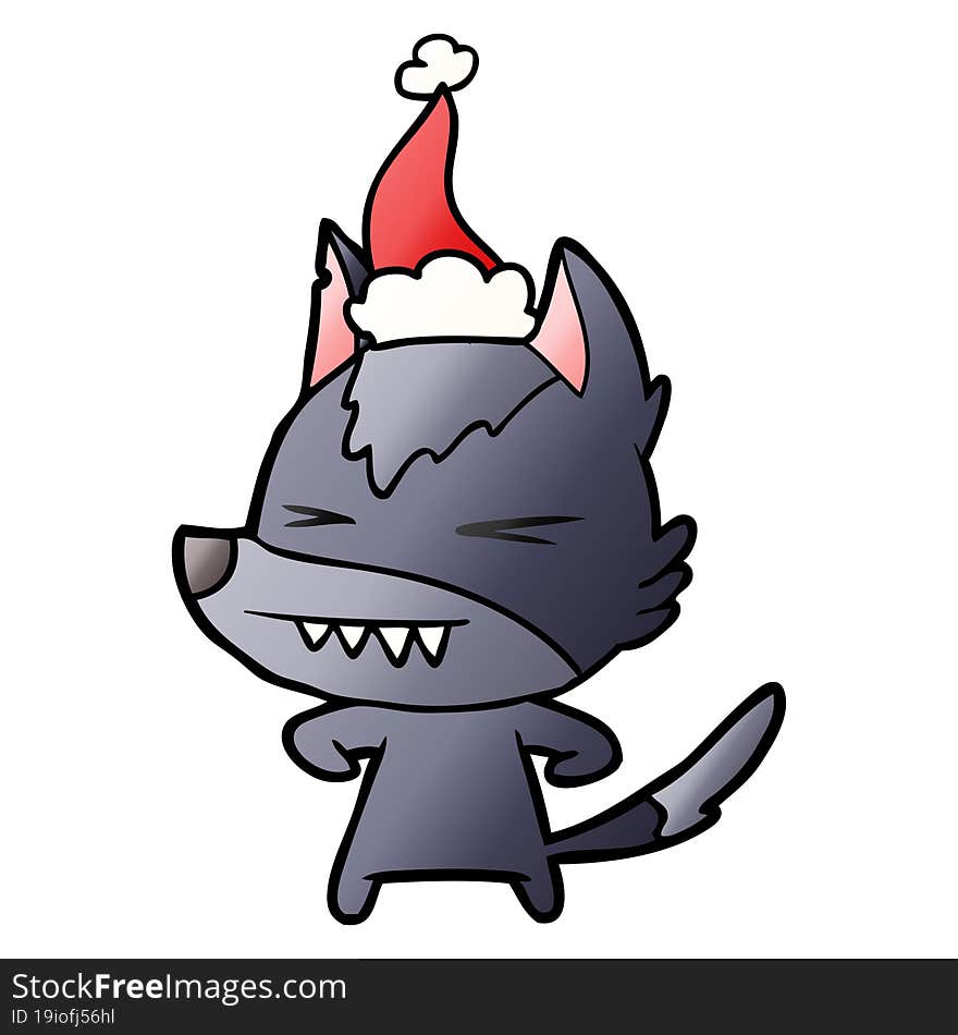 angry wolf gradient cartoon of a wearing santa hat