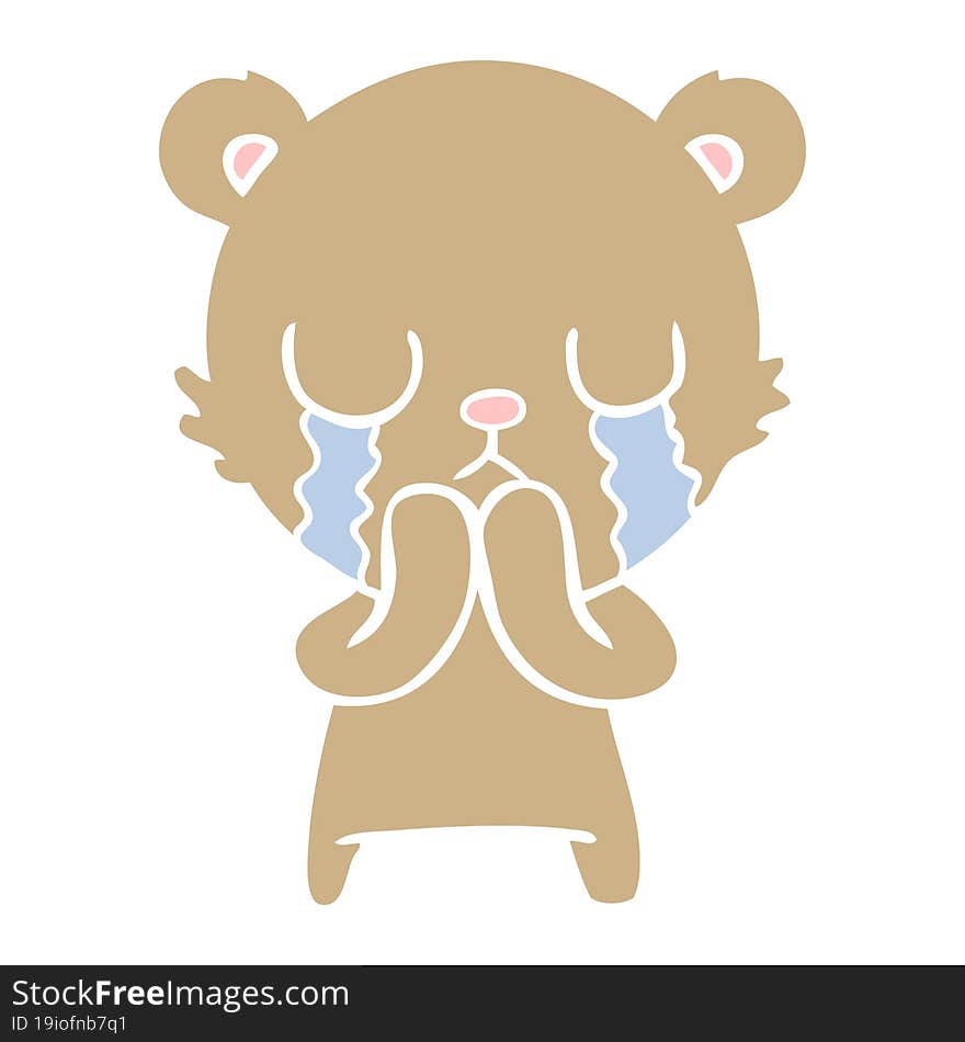 crying flat color style cartoon bear