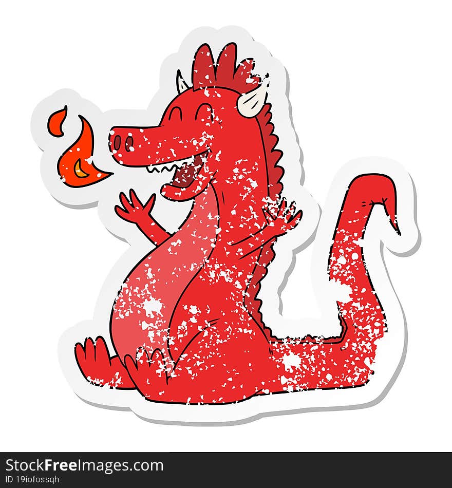 Distressed Sticker Of A Cartoon Happy Dragon