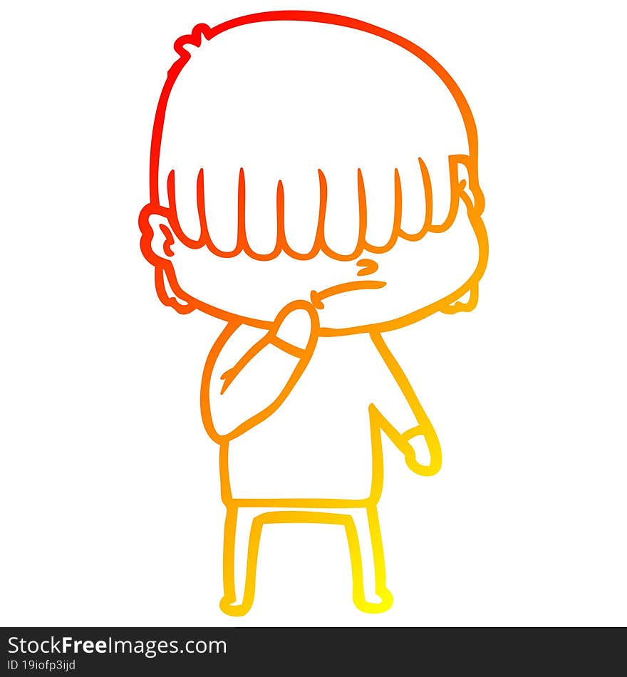 Warm Gradient Line Drawing Cartoon Boy With Untidy Hair