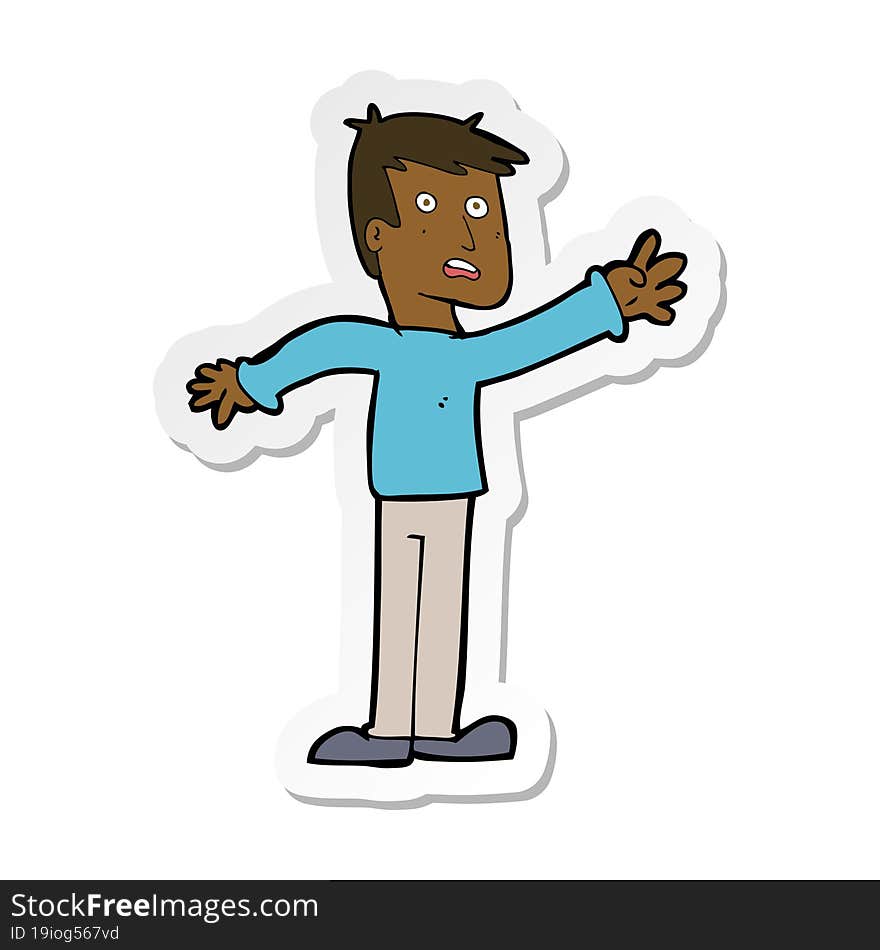 sticker of a cartoon worried man reaching