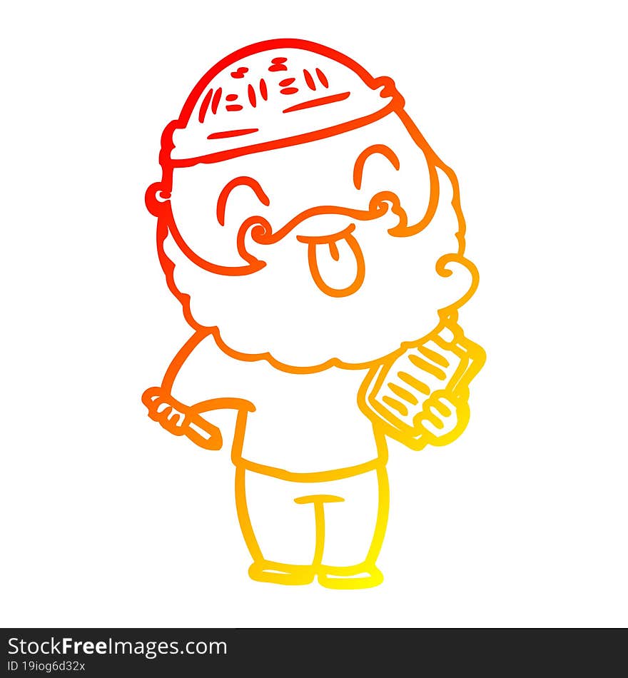 warm gradient line drawing man with beard sticking out tongue