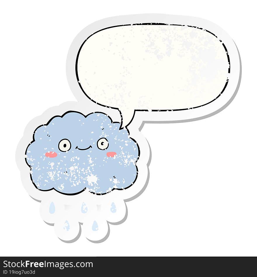 cute cartoon cloud and speech bubble distressed sticker