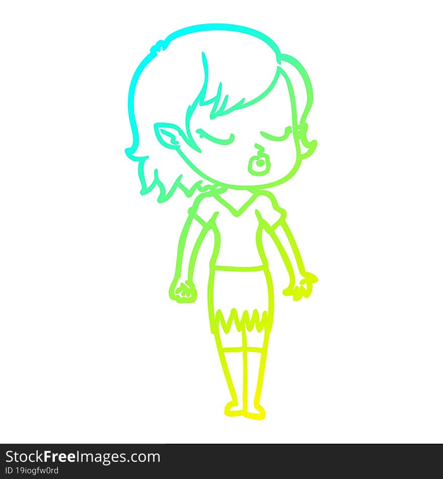 cold gradient line drawing cute cartoon vampire girl