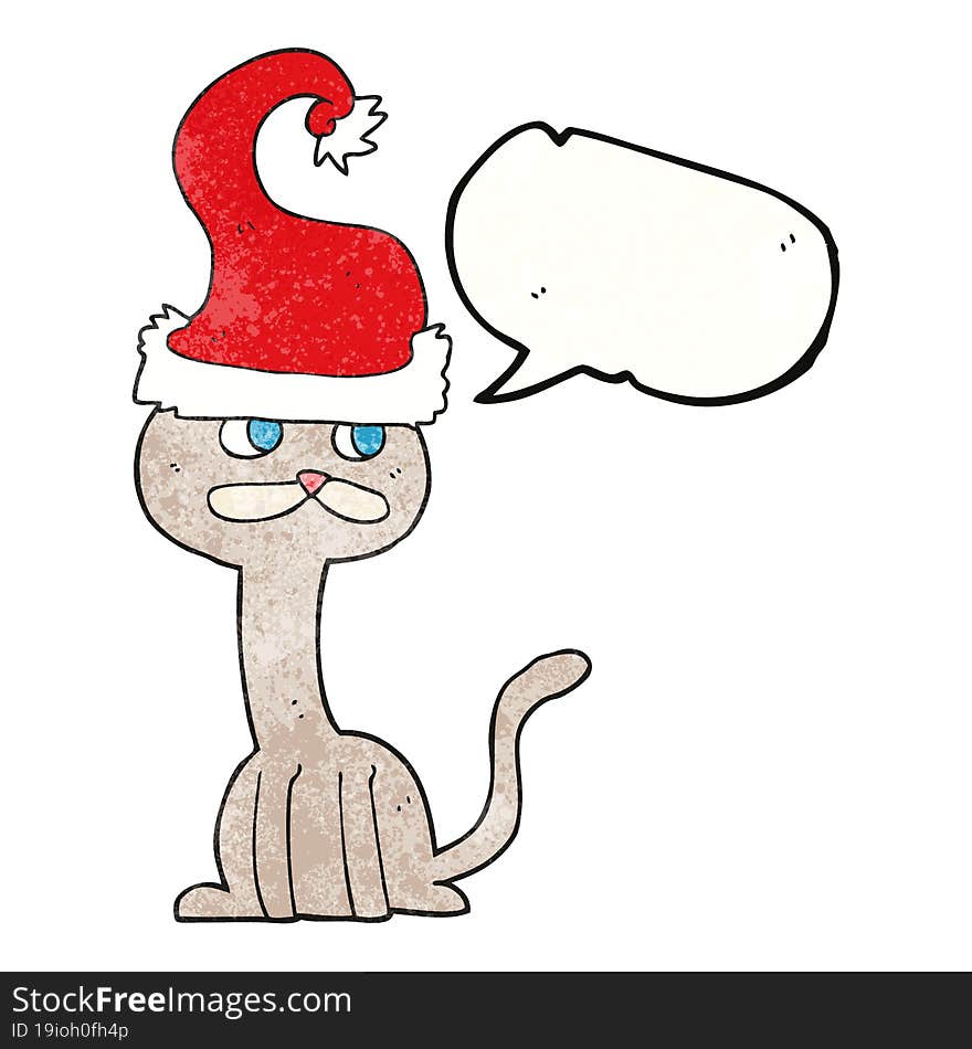 speech bubble textured cartoon cat wearing christmas hat