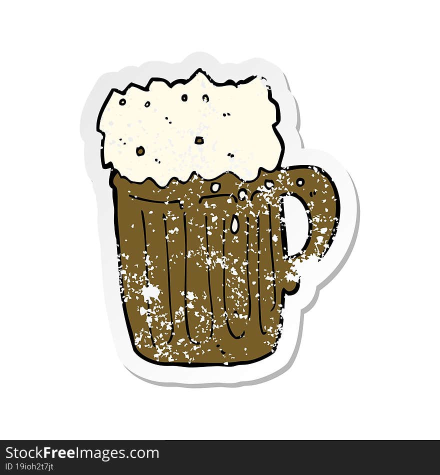 retro distressed sticker of a cartoon mug of beer