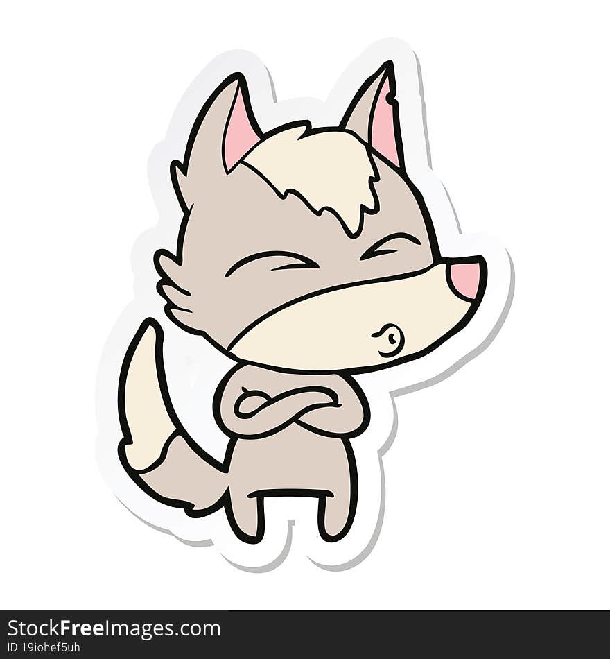 Sticker Of A Cartoon Wolf Whistling