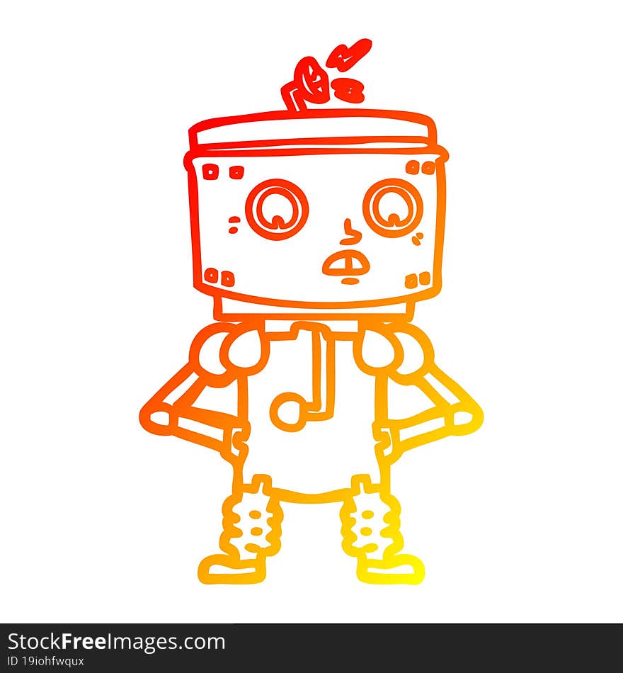 warm gradient line drawing of a cartoon robot with hands on hips